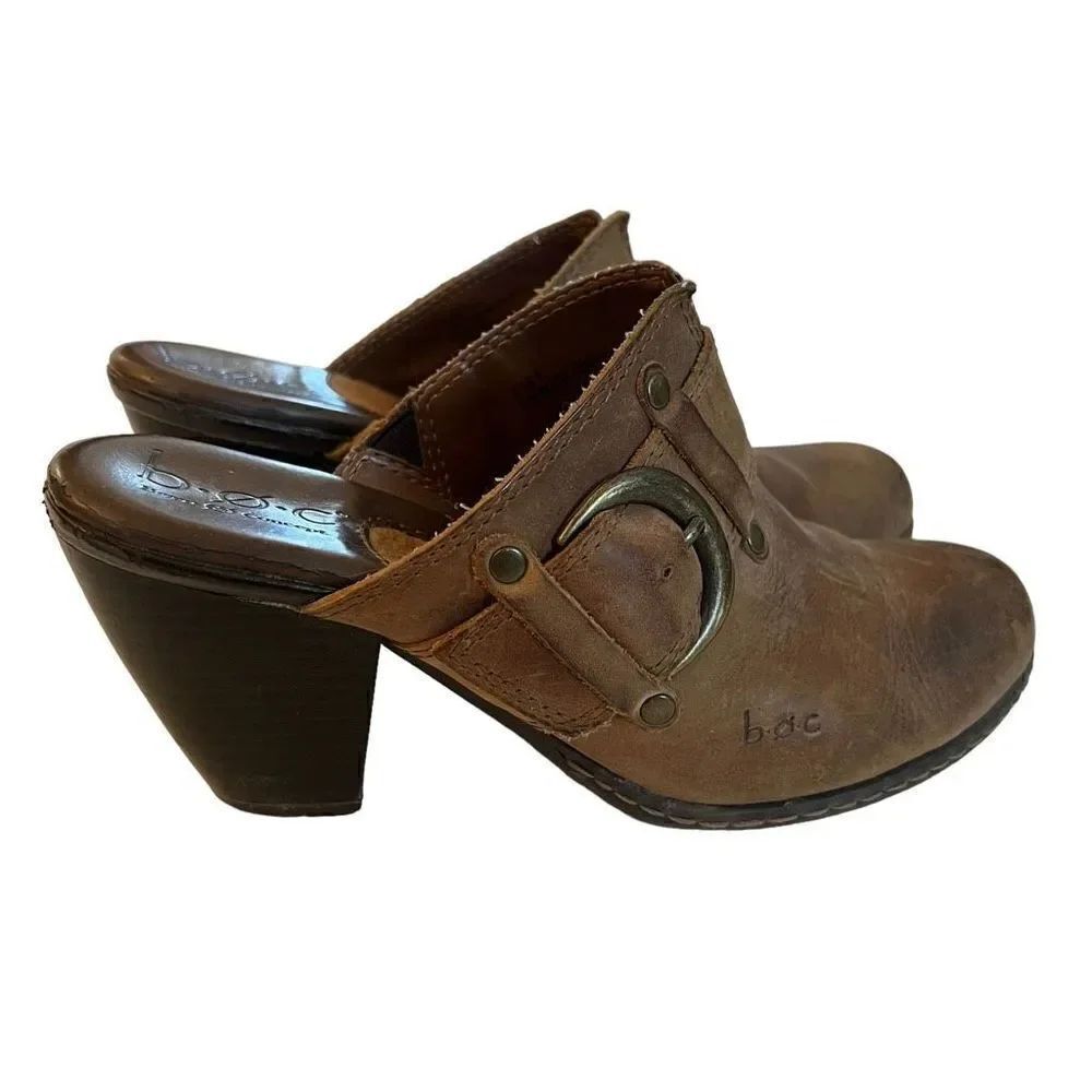 B.O.C. Born Concept Mules Size 6 Leather Block Heel Clogs